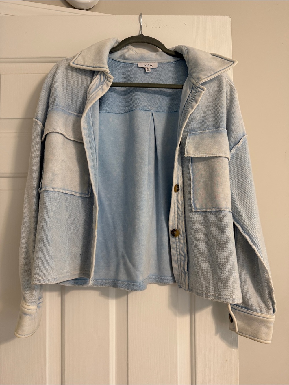 Fate Pale Blue Button-Front Jean Jacket